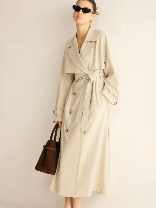 COMMENSE Outerwear|Coats^Elegant Pleated Trench Coat With Belt Beige