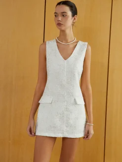 COMMENSE White Dresses|Casual Dresses^Elegant Sleeveless V-Neck Short Dress White