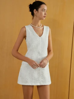 COMMENSE White Dresses|Casual Dresses^Elegant Sleeveless V-Neck Short Dress White