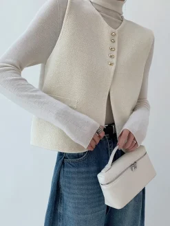 COMMENSE Sweater Vests|Sweaters & Cardigans^Elegant Split Sweater Vest Off-White