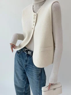 COMMENSE Sweater Vests|Sweaters & Cardigans^Elegant Split Sweater Vest Off-White