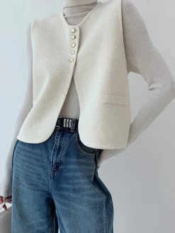 COMMENSE Sweater Vests|Sweaters & Cardigans^Elegant Split Sweater Vest Off-White