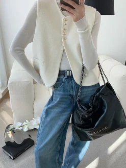 COMMENSE Sweater Vests|Sweaters & Cardigans^Elegant Split Sweater Vest Off-White