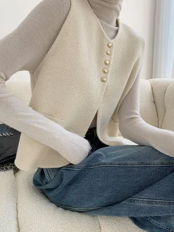 COMMENSE Sweater Vests|Sweaters & Cardigans^Elegant Split Sweater Vest Off-White