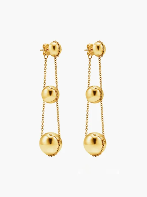 COMMENSE Earrings|Accessories^Elegant Triple Ball Pendant Earrings Gold