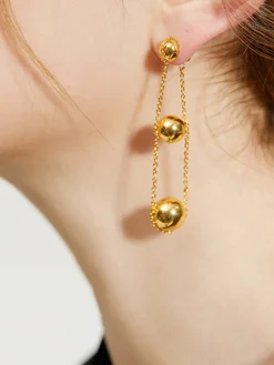 COMMENSE Earrings|Accessories^Elegant Triple Ball Pendant Earrings Gold