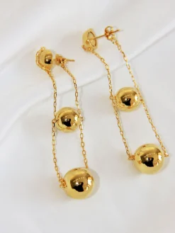COMMENSE Earrings|Accessories^Elegant Triple Ball Pendant Earrings Gold