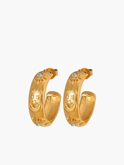 COMMENSE Earrings|Accessories^Embossed Pattern Zircon Hoop Earrings Gold