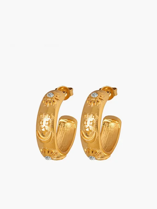 COMMENSE Earrings|Accessories^Embossed Pattern Zircon Hoop Earrings Gold
