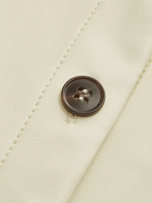 COMMENSE Blouses & Shirts|Tops^Faux Leather Button Polo Shirt Without Belt Off-White