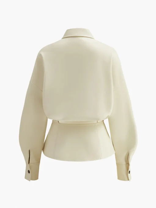 COMMENSE Blouses & Shirts|Tops^Faux Leather Button Polo Shirt Without Belt Off-White