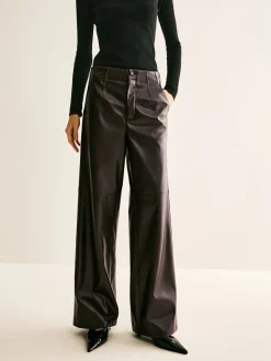 COMMENSE Pants|Bottoms^Faux Leather Mid Waist Pants DarkBrown