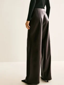 COMMENSE Pants|Bottoms^Faux Leather Mid Waist Pants DarkBrown