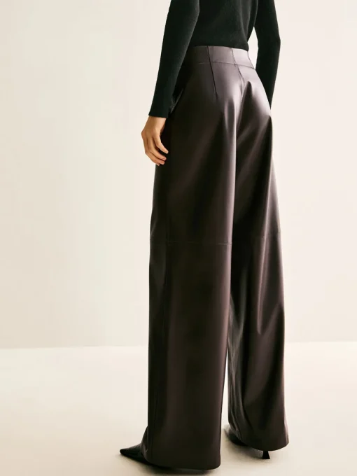 COMMENSE Pants|Bottoms^Faux Leather Mid Waist Pants DarkBrown