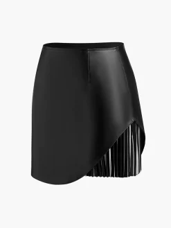 COMMENSE Skirts|Bottoms^Faux Leather Pleated Panel Skirt Black