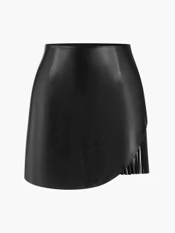 COMMENSE Skirts|Bottoms^Faux Leather Pleated Panel Skirt Black