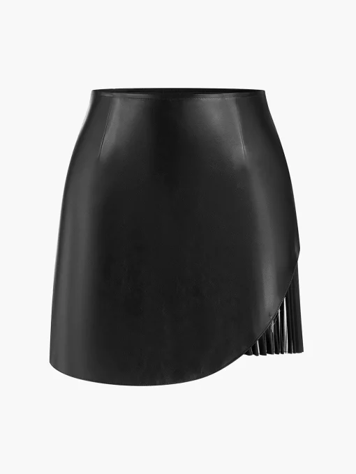 COMMENSE Skirts|Bottoms^Faux Leather Pleated Panel Skirt Black