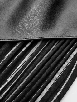 COMMENSE Skirts|Bottoms^Faux Leather Pleated Panel Skirt Black