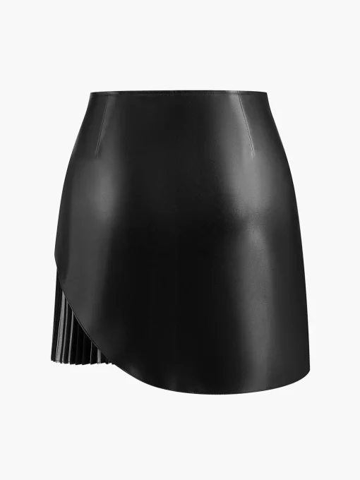 COMMENSE Skirts|Bottoms^Faux Leather Pleated Panel Skirt Black