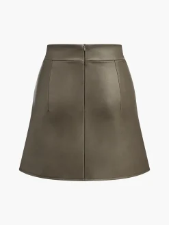 COMMENSE Skirts|Bottoms^Faux Leather Pleated Skirt LightBrown