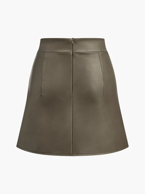 COMMENSE Skirts|Bottoms^Faux Leather Pleated Skirt LightBrown