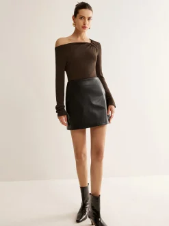 COMMENSE Skirts|Bottoms^Faux Leather Pockets Mini Skirt Black