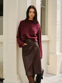 COMMENSE Skirts^Faux Leather Pockets Skirt Without Belt Burgundy