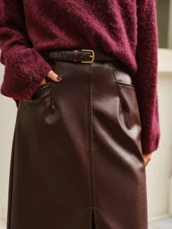 COMMENSE Skirts^Faux Leather Pockets Skirt Without Belt Burgundy