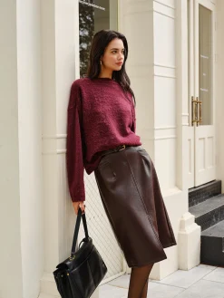 COMMENSE Skirts^Faux Leather Pockets Skirt Without Belt Burgundy