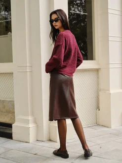 COMMENSE Skirts^Faux Leather Pockets Skirt Without Belt Burgundy