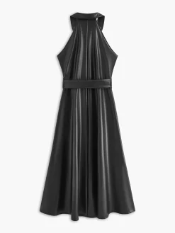 COMMENSE Dresses^Faux Leather Sleeveless Belted Dress Black
