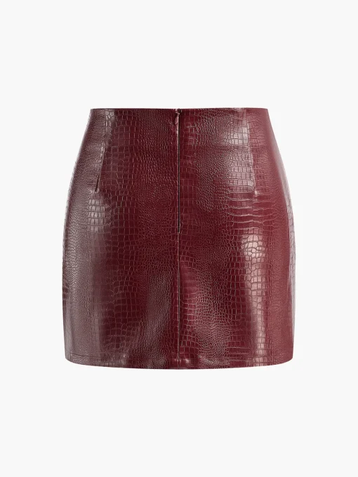COMMENSE Skirts|Bottoms^Faux Leather Textured Mini Skirt Burgundy
