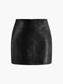 COMMENSE Skirts|Bottoms^Faux Leather Textured Mini Skirt Burgundy