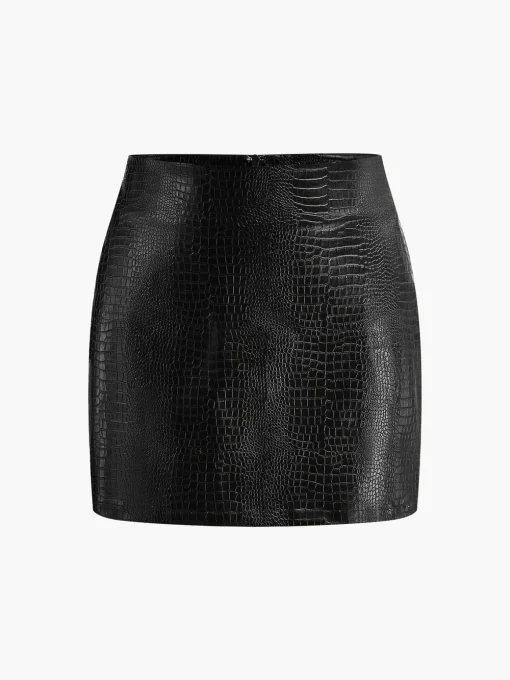 COMMENSE Skirts|Bottoms^Faux Leather Textured Mini Skirt Burgundy