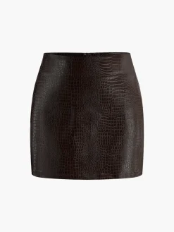 COMMENSE Skirts|Bottoms^Faux Leather Textured Mini Skirt Burgundy