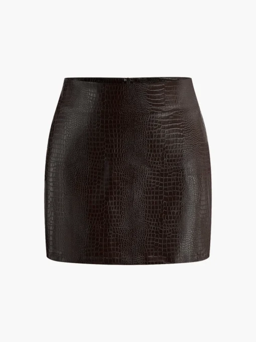 COMMENSE Skirts|Bottoms^Faux Leather Textured Mini Skirt Burgundy