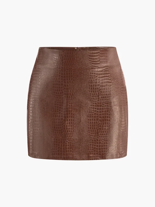 COMMENSE Skirts|Bottoms^Faux Leather Textured Mini Skirt Burgundy