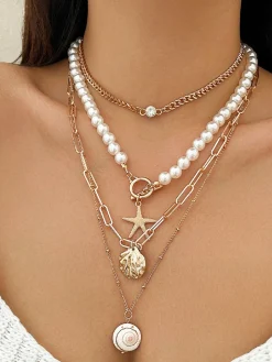 COMMENSE Necklaces|Accessories^Faux Pearl Shell Beach Style Necklace Gold