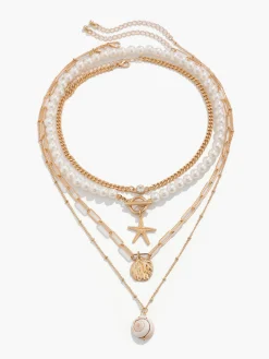 COMMENSE Necklaces|Accessories^Faux Pearl Shell Beach Style Necklace Gold