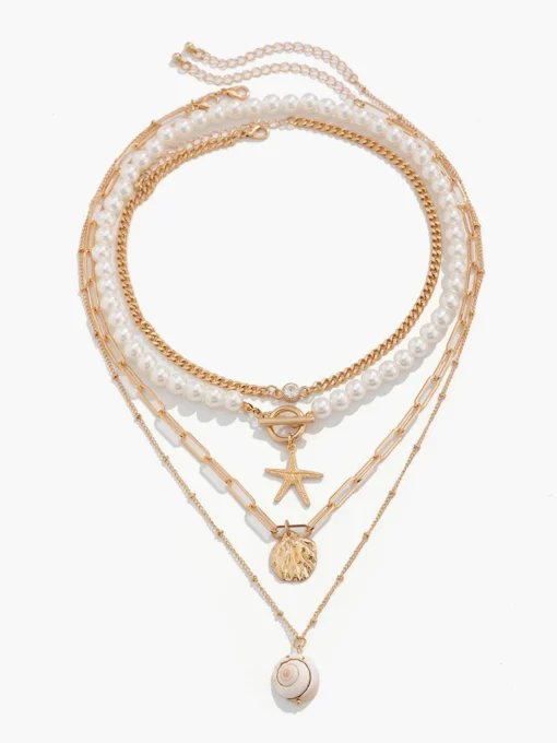 COMMENSE Necklaces|Accessories^Faux Pearl Shell Beach Style Necklace Gold