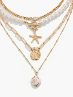 COMMENSE Necklaces|Accessories^Faux Pearl Shell Beach Style Necklace Gold