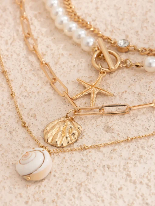 COMMENSE Necklaces|Accessories^Faux Pearl Shell Beach Style Necklace Gold
