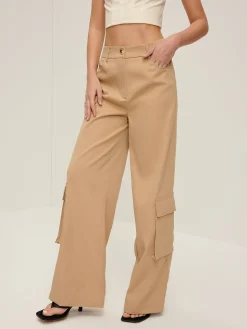 COMMENSE Pants|Bottoms^Flap Pockets Wide-Leg Pants Beige