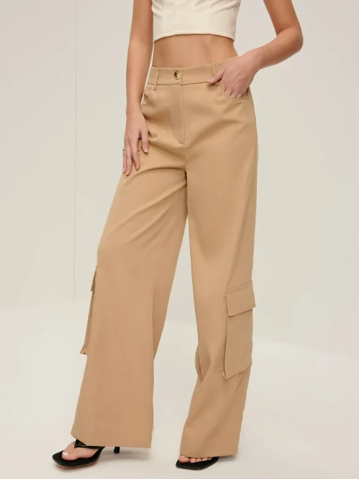 COMMENSE Pants|Bottoms^Flap Pockets Wide-Leg Pants Beige