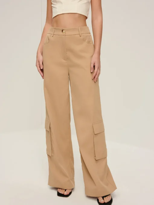 COMMENSE Pants|Bottoms^Flap Pockets Wide-Leg Pants Beige