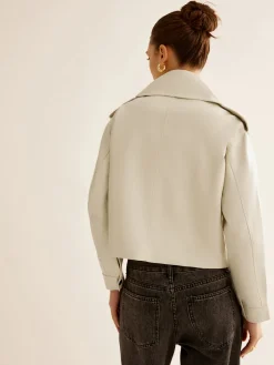 COMMENSE Outerwear|Jackets^Flap-Pocket Faux Leather Jacket White