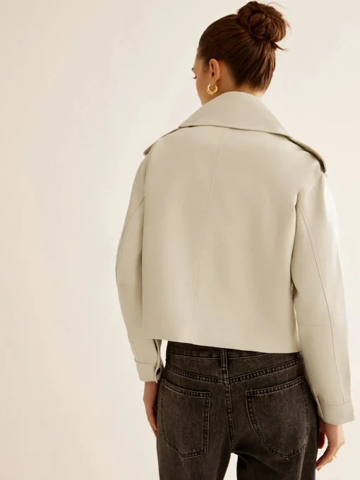 COMMENSE Outerwear|Jackets^Flap-Pocket Faux Leather Jacket White
