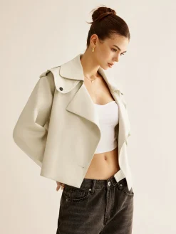 COMMENSE Outerwear|Jackets^Flap-Pocket Faux Leather Jacket White
