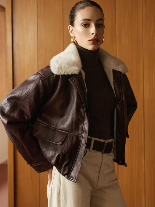 COMMENSE Outerwear|Coats^Fleece Lined Faux Leather Zipper Coat Burgundy