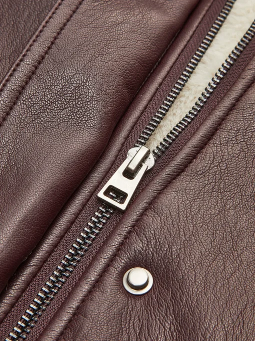 COMMENSE Outerwear|Coats^Fleece Lined Faux Leather Zipper Coat Burgundy